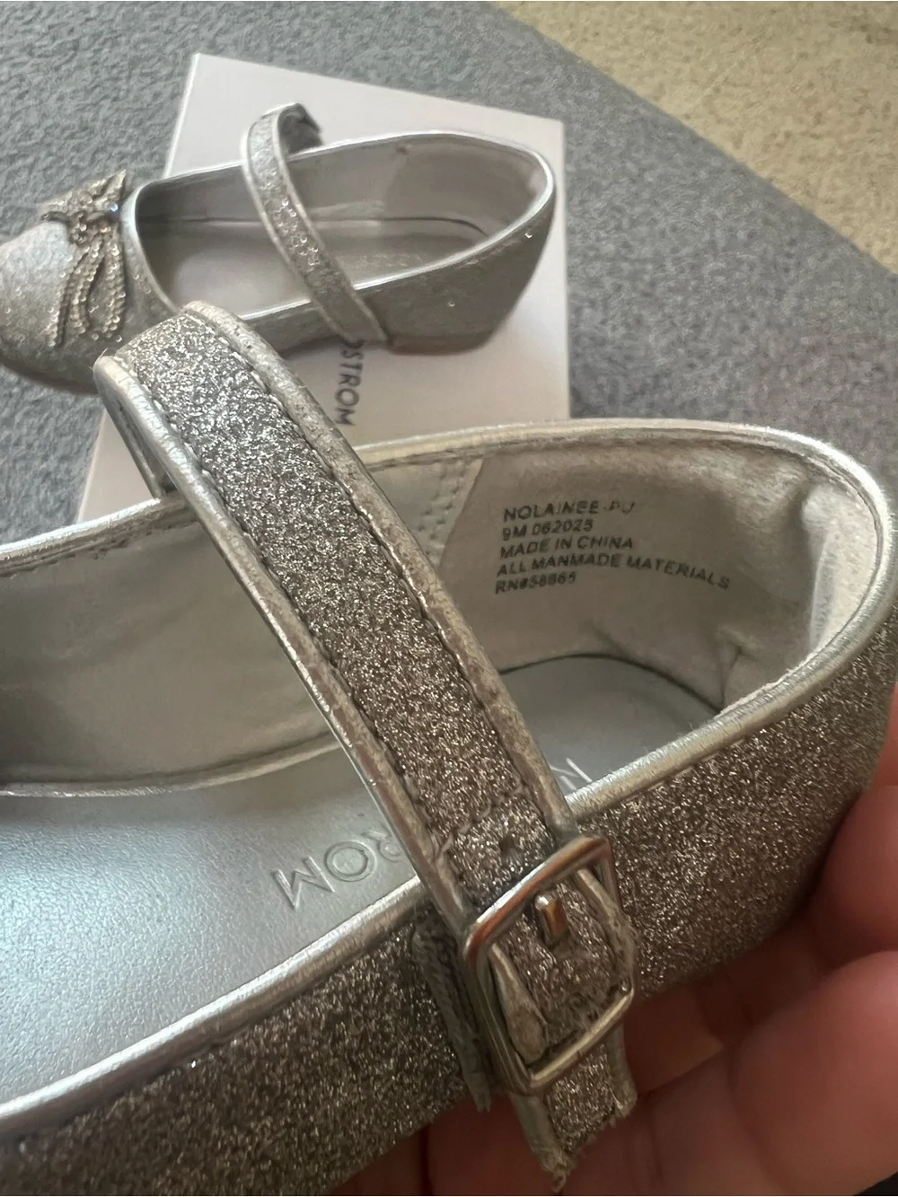 Nordstrom Silver Glitter Mary Jane Shoes with Crystal Bow